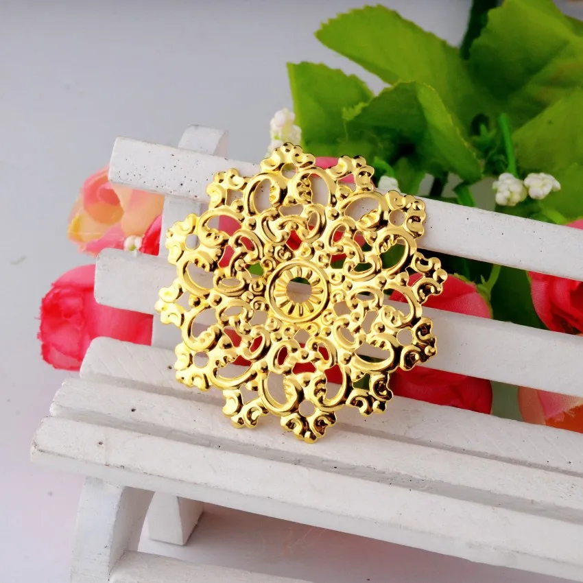 

Free shipping Retail 10Pcs Gold Tone Filigree Flower Wraps Connectors Metal Crafts Decoration DIY Findings Connectors 4.8x4.8cm