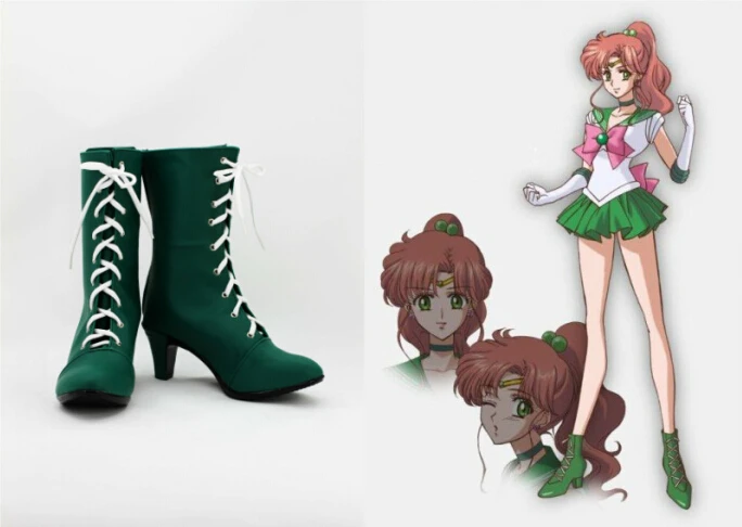 New Anime Sailor Moon Kino Makoto Sailor Jupiter cosplay shoes green boots