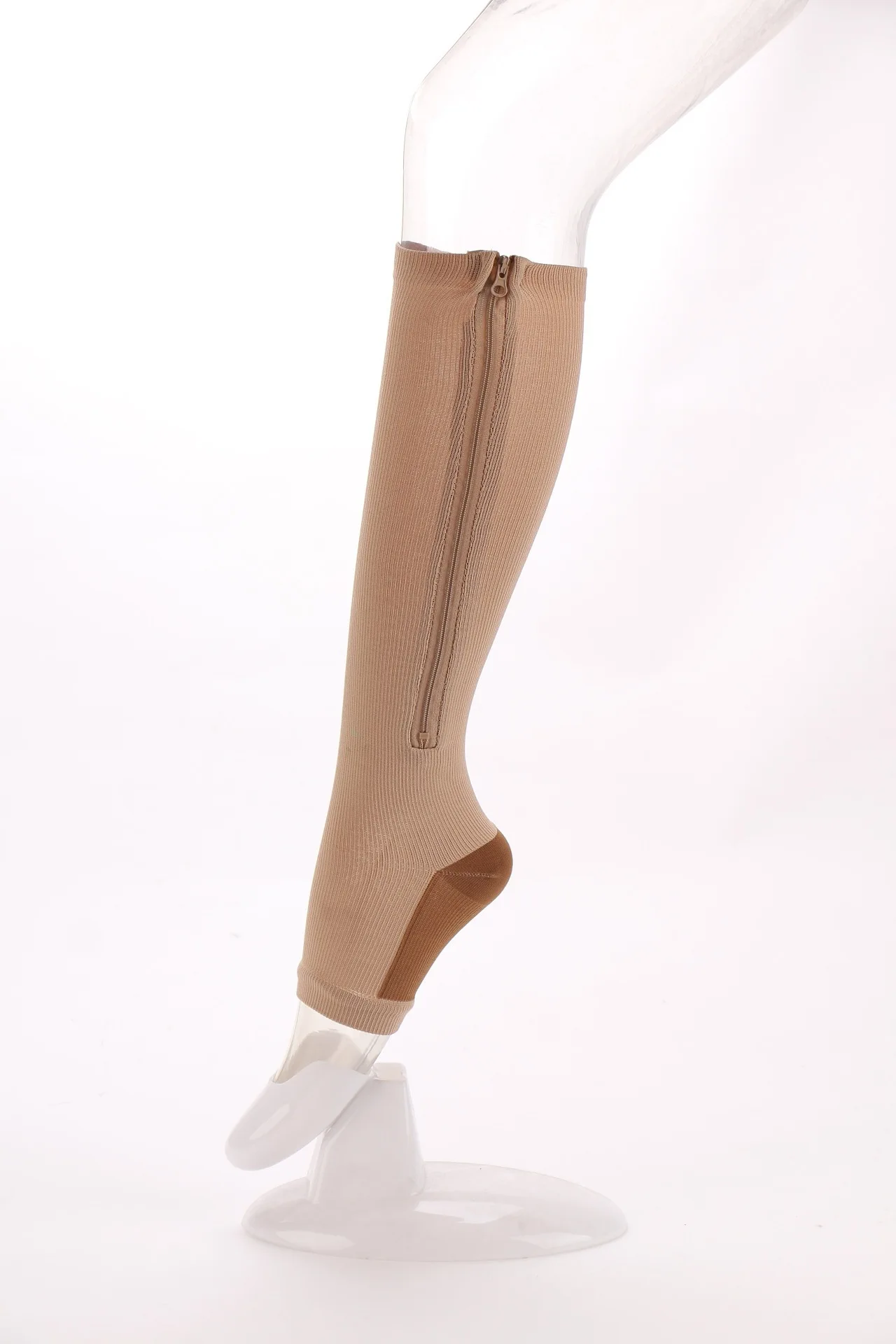 Новые женские Компрессионные носки на молнии, на молнии, для поддержки ног, до колена, Sox носок с открытыми пальцами, модные, с открытым носком, цвет черный, хаки - Цвет: Zipper C