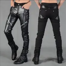 Осенние и зимние тонкие мужские толстые кожаные брюки для ночного клуба сценические кожаные брюки мужские мотоциклетные кожаные брюки