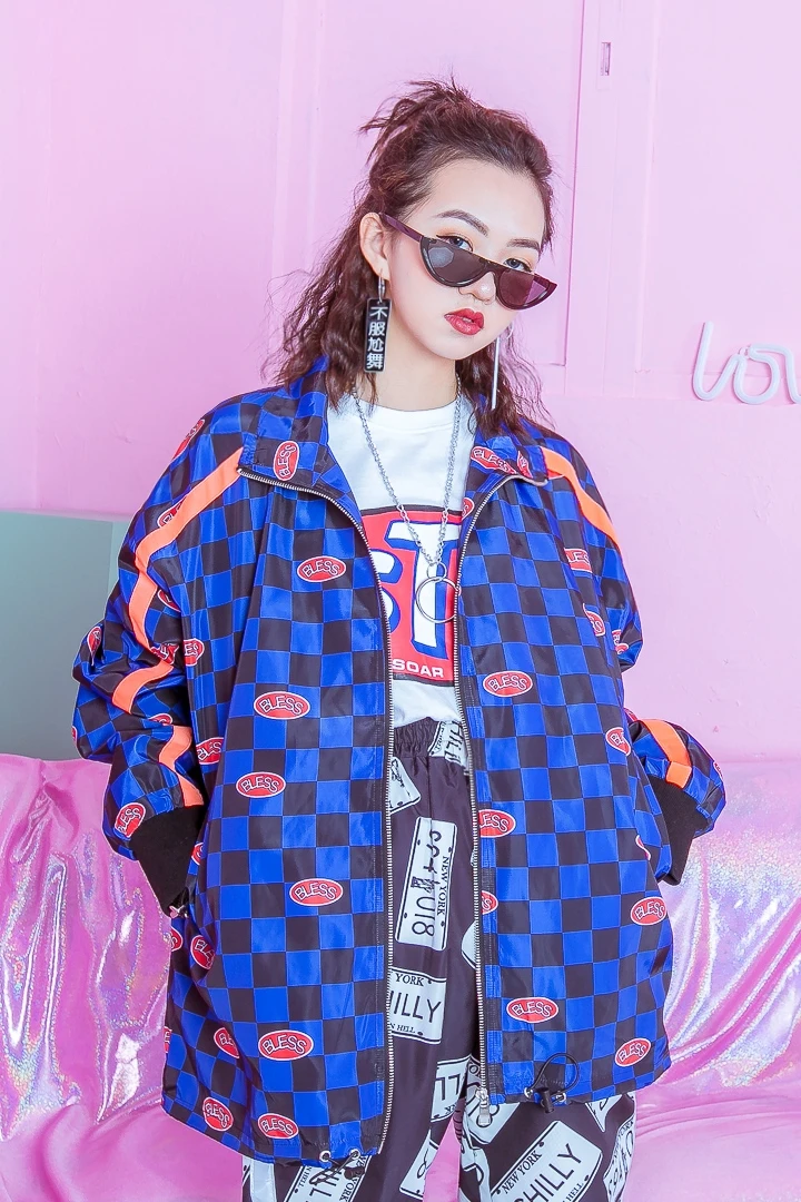 Tranchée Harajuku Treillis Bf Lettres Zipper Revers Rue Lâche Jasmin Bleu Marée Marque Beau Couleur blanc shrQtd