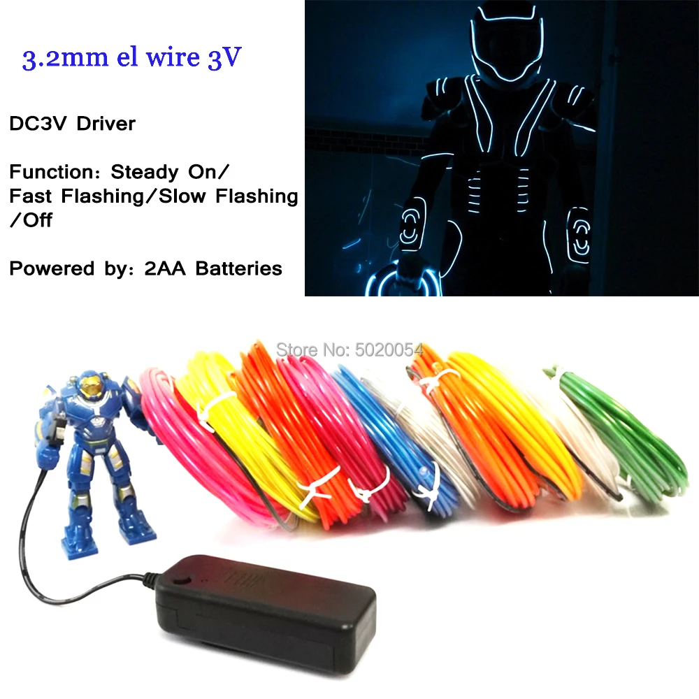 

DC-3V Neon Light Strip Dance Decor Car Lights 3.2mm Flexible EL Wire Rope Tube With Steady On inverter