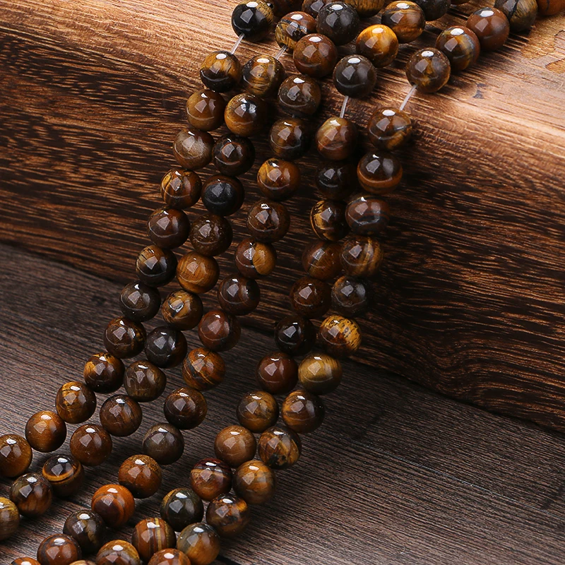 

KANGKANG Handmade DIY Brown Gold Tiger Eye Round Beads Wholesale Natural Stone Beads for Making Jewelry Bracelet 4-12mm 15''