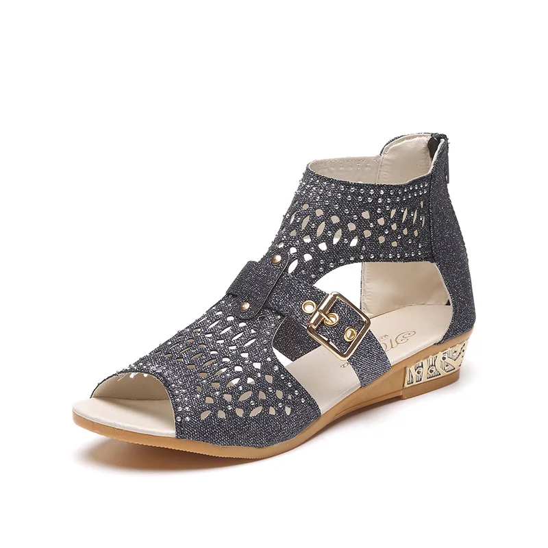 Women Sandals 2019 New Female Shoes Woman Summer Wedge Comfortable Sandals Hollow Zipper Wedges Rhinestone Roman shoes Women Sandals 2019 New Female Shoes Woman Summer Wedge Comfortable Sandals Hollow Zipper Wedges Rhinestone Roman shoes