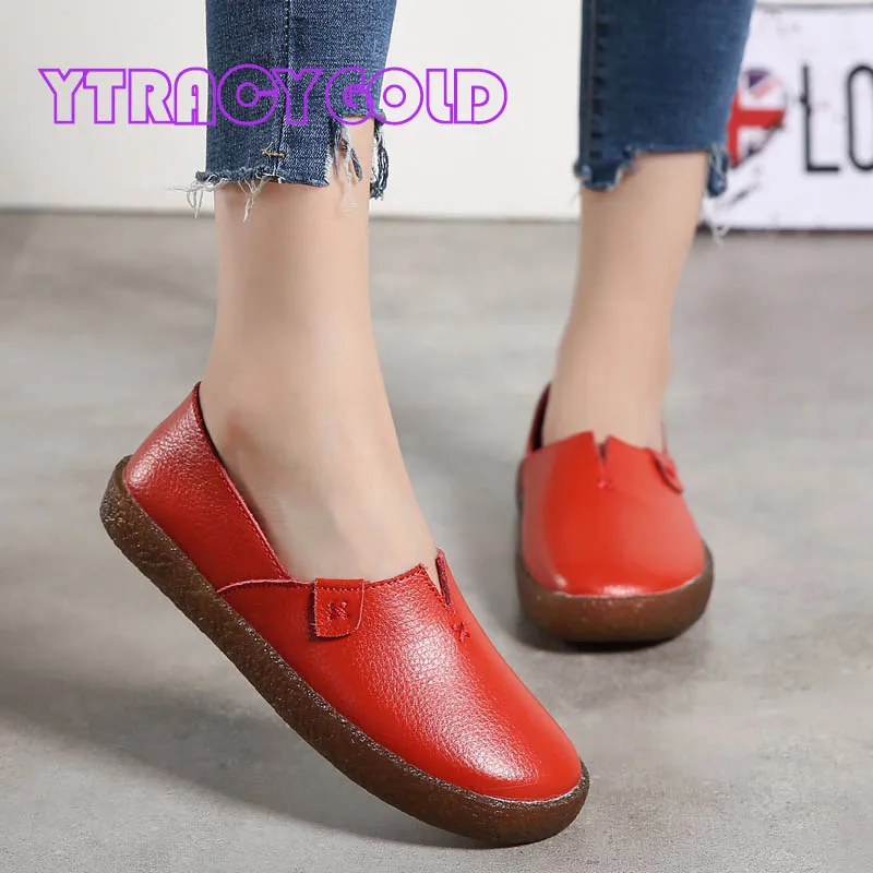 

YTracyGold Flat Shoes Women Genuine Leather Loafers Summer Comfortable Casual Shoes Women Soft Shoes Female Outdoor Flats