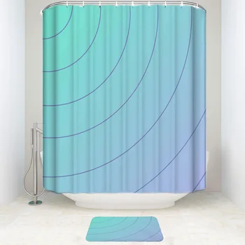 

Gradient Ramp Circular Arc Light-color Shower Curtain and Mat Set, Mildew Resistant Fabric Bathroom Decorations Bath Curtains