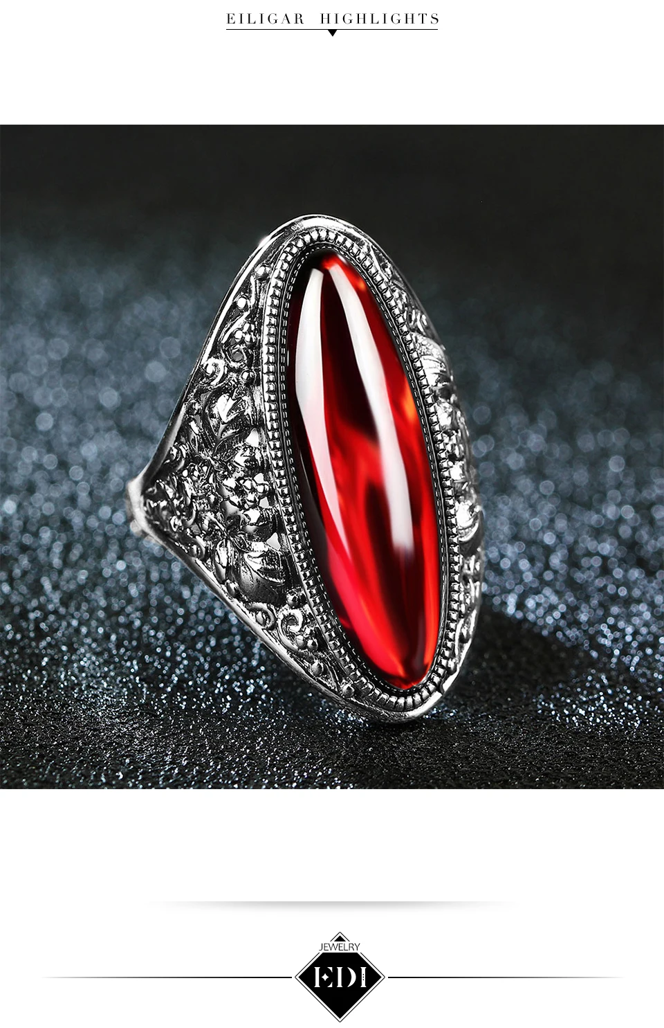 EDI 10*30 мм красный гранат бижутерия кольца Синий Розовый букле Кольца Ретро 925 серебро большие преувеличенные женские большие кольца индийские ювелирные изделия
