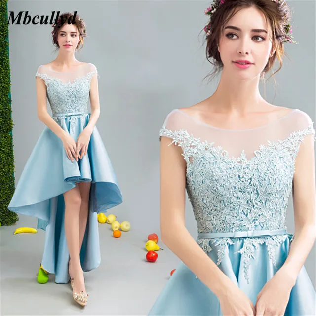 Best Offers Mbcullyd High Low Bridesmaid Dresses 2018 Plus Size A Line Sheer Backless Dress For Wedding Party Cheap  Maid Of Honor Gown