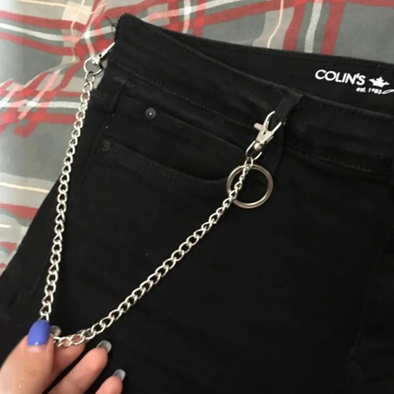 

New Street Double Big ring Chain Rock Punk Trousers Hipster Pant Jean Keychain Ring Clip Keyring beads Accessories