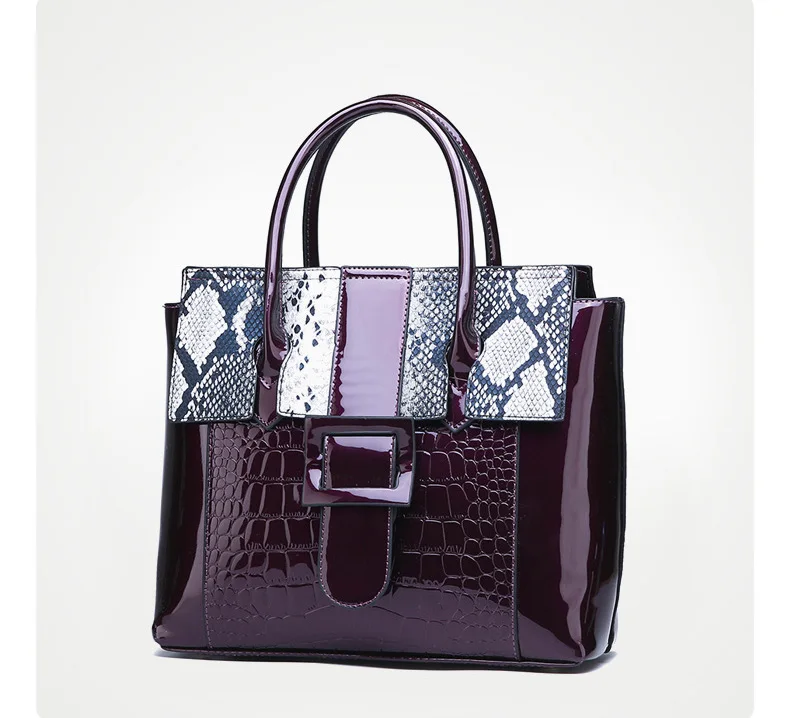 Women's Luxury Alligator Patent Leather Handbag Luxury Crocodile Women Tote Red Black Purple Snakeskin New Designer Shoulder Bag (16)