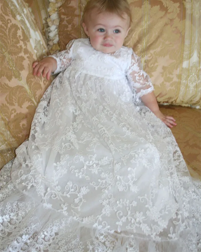 

Lolita Baby Infant Christening Dress Baptism Gown Ivory White Lace Applique Baby Girl Party Dress 0 3 6 9 12 15 18 24Month