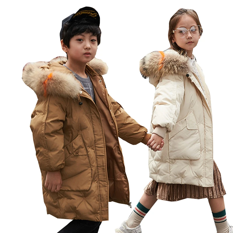 

Kids Winter Coats White Duck Down Jacket for Girls Costume Fur Collar Teen Boys Coats Outerwear Children Clothing Girls Jackets