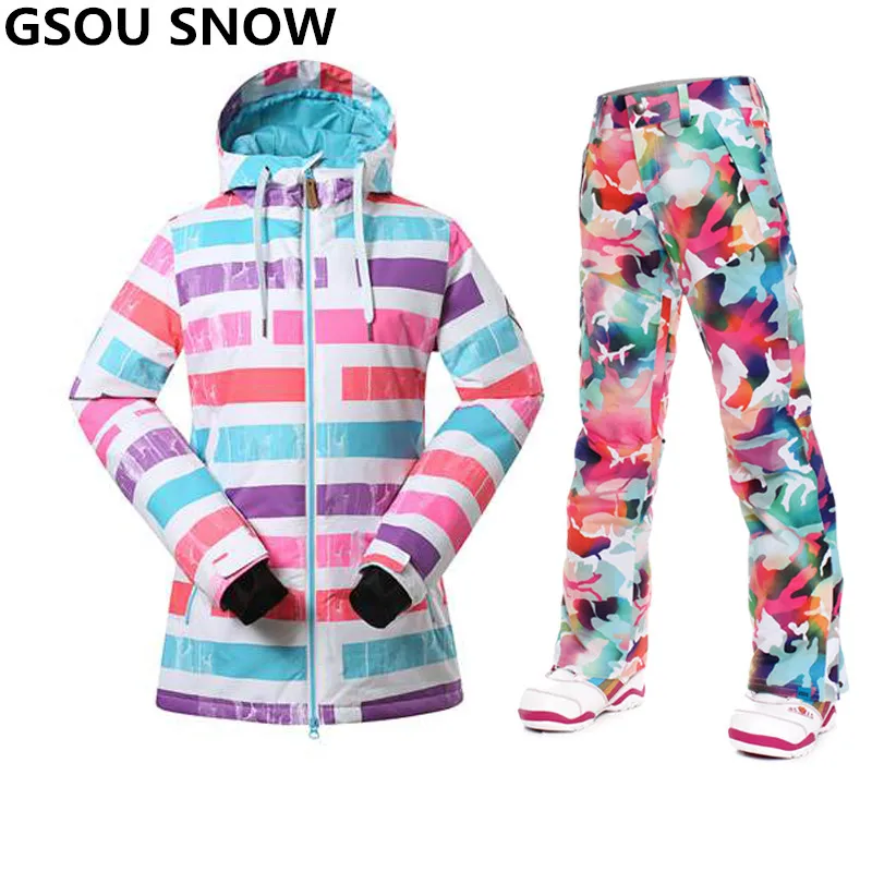 Gsou Snow 30 Degree Winter snowboarding suits women ski suit Waterproof