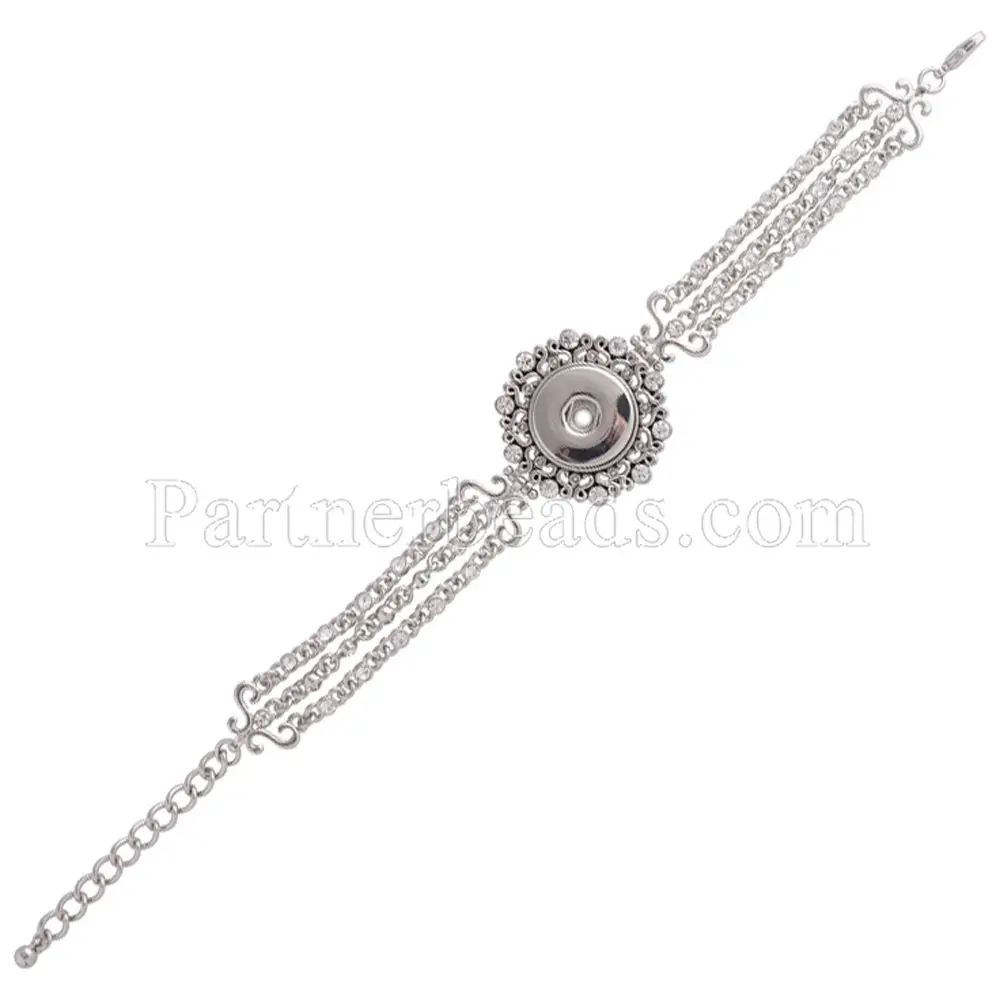 

Partnerbeads High Quality Metal Bracelet with Rhinestone New Women Bracelet23CM fit 18&20MM Snaps 1 Buttons Snaps Jewelry KC0712