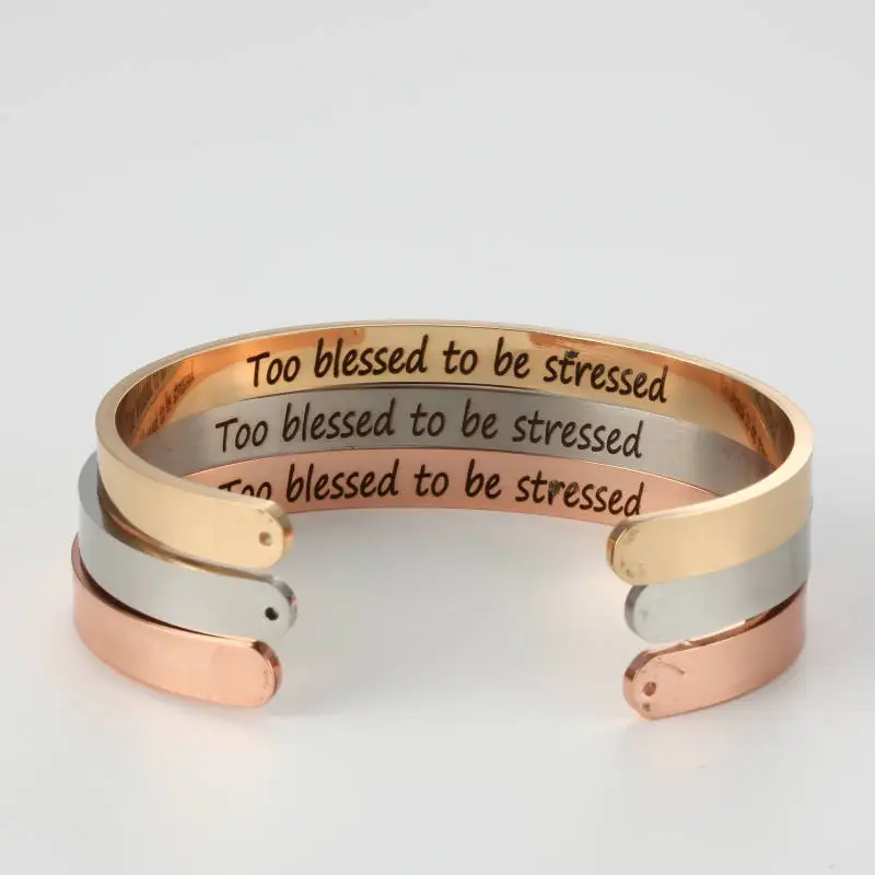 316L Stainless Steel Bangle Engraved Positive Too blessed to be