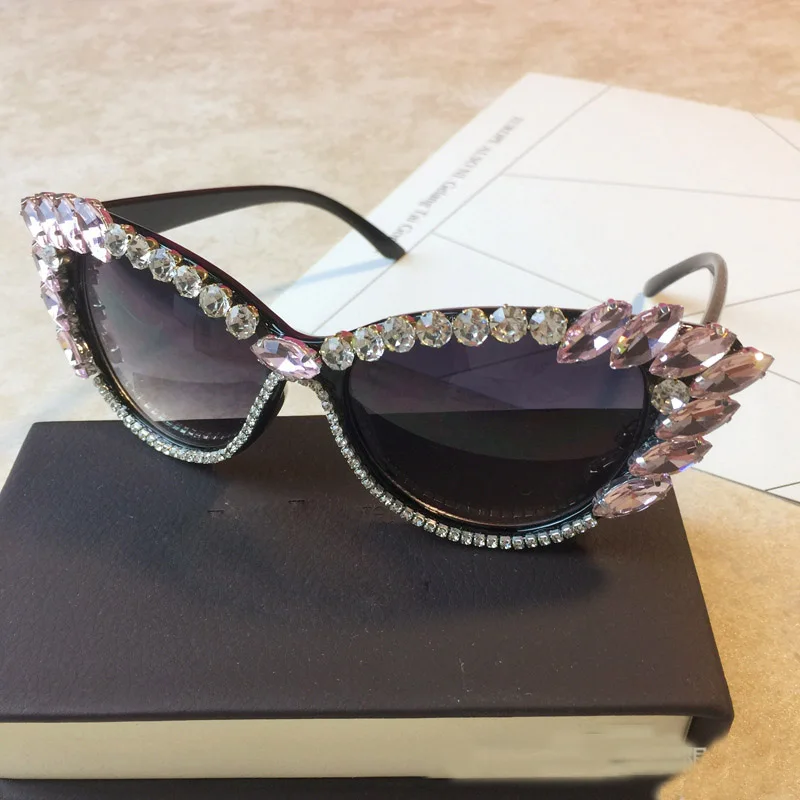 Bling кошачьи глазки с рисунком звезд и бриллиантов, с украшением в виде кристаллов солнцезащитные очки с квадратными линзами с Стразы рамки женские солнцезащитные очки - Цвет линз: pink rhinestone