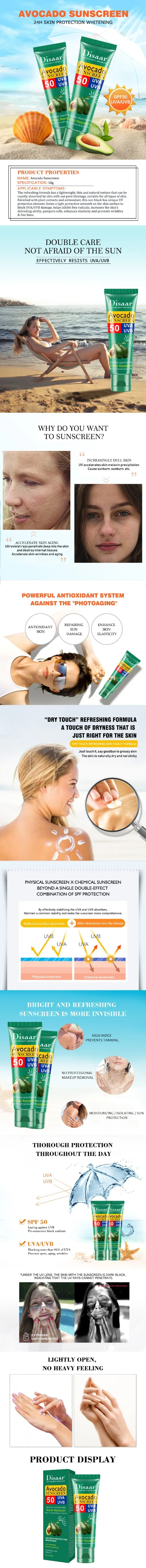 Эфирный крем для лица и тела от авокадо, отбеливающий крем от солнца, защитный крем для кожи, контроль жирности, увлажняющий SPF уход за кожей тела