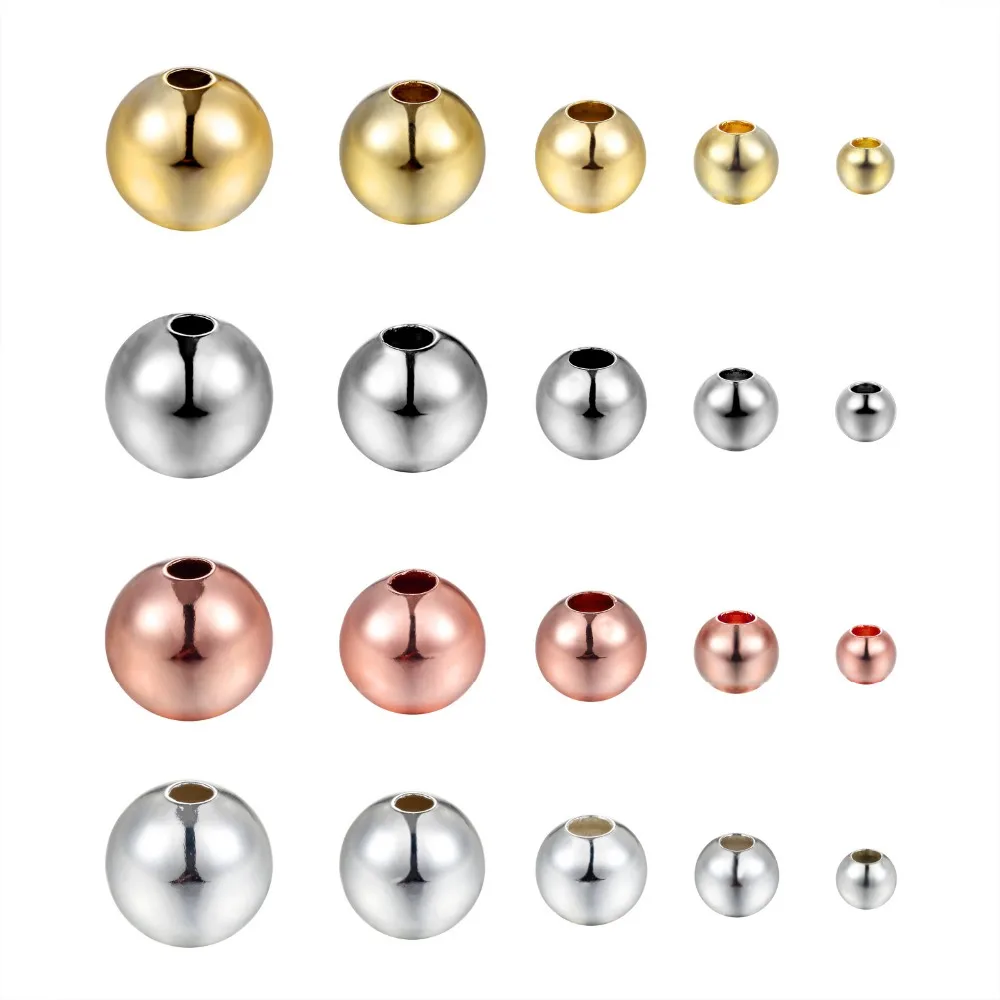 

1 Pack/lot Size 2/3/4/5/6mm Rose Gold/Silver Color Brass Spacer Beads Ball Loose Beads for Charms Bracelets DIY Jewelry Making