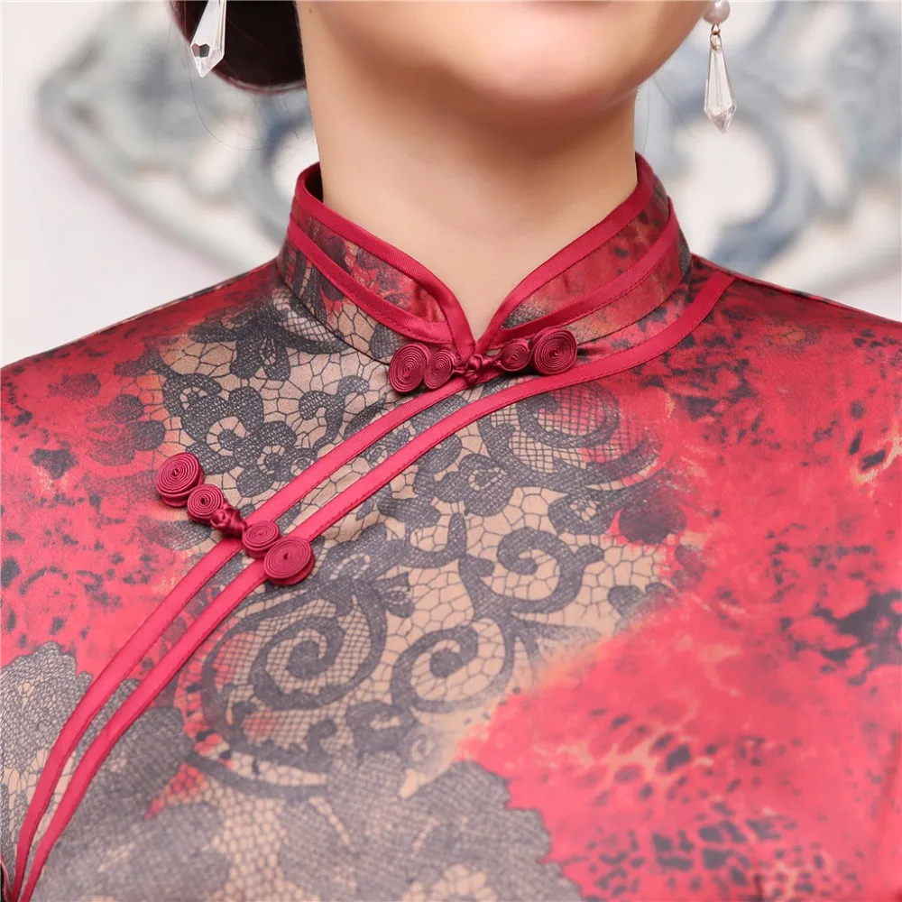 Шанхай история Высокое качество короткий рукав Для женщин Cheongsam Qipao платье китайское традиционное Костюмы из искусственного шелка Китай Qipao