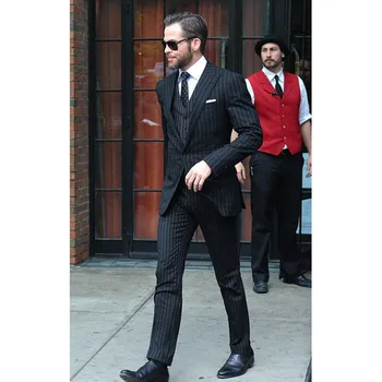 

2018 Latest Coat Pant Designs Black Stripes Men Suit Slim Fit 3 Piece Tuxedo Custom Groom Blazer mens suits Terno Masculino