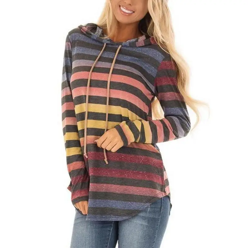 

Autumn Hooded Sweatshirt Women's Tracksuits Long Sleeve Stripe Warm Pullover Streetwear Female Jumper Thin Hoodies Women