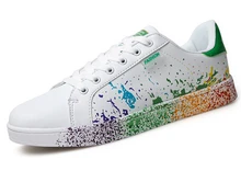 2016 new Spring Autumn Men Shoes Leather Printing Trending Style Men Casual Shoes Lace Up Men Flat Shoe Rainbow white
