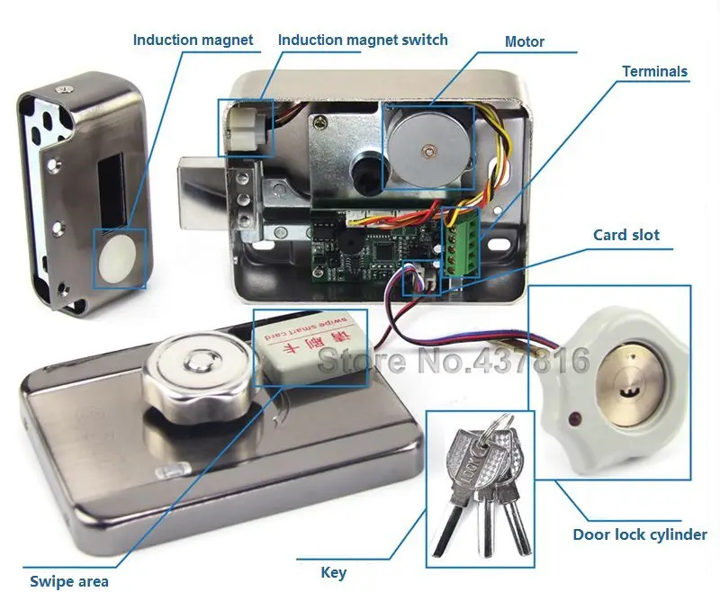 Интеллектуальный Дверной замок, карта, интегрированный замок, дистанционный электрический замок, двухсторонняя карта для салфетки и разблокировка с двойной головкой