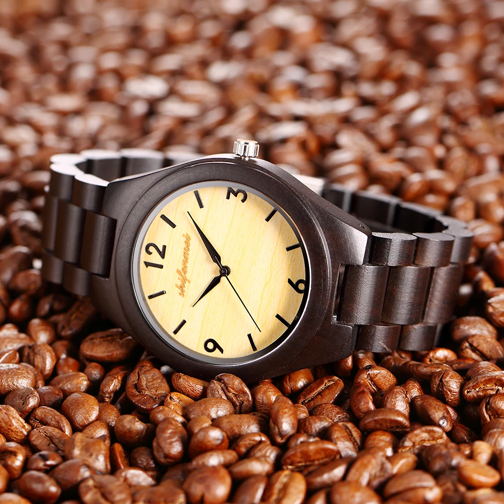 Creative Full Natural Wood Male Watches Handmade Novel Fashion Men Women Wooden Bangle Quartz Wrist Watch Reloj de madera drop shipping (9)