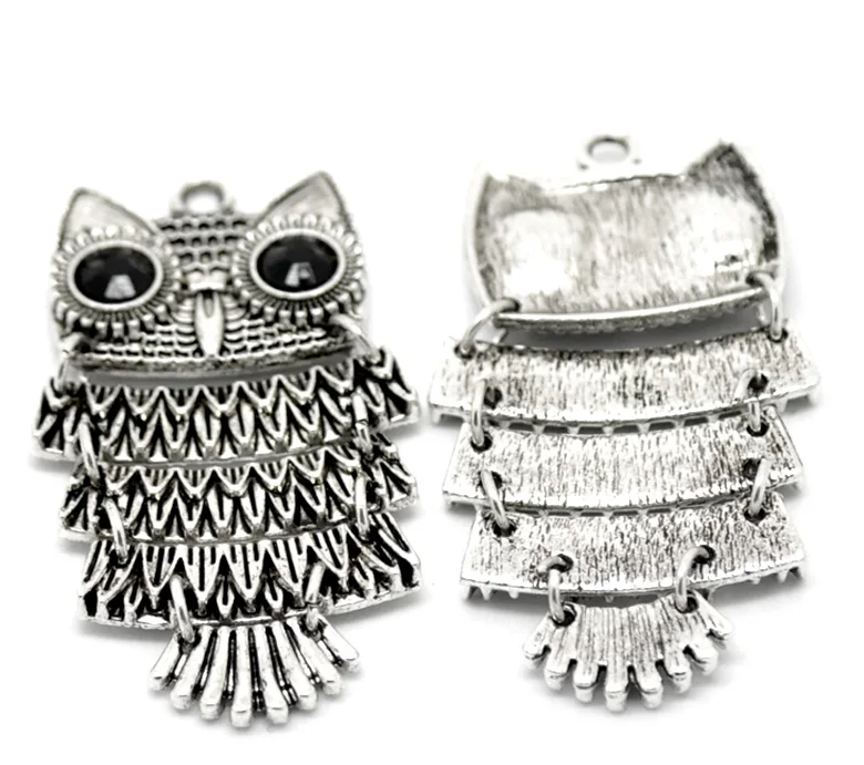 

5Pcs Silver Tone Black Rhinestone Swing Owl Animal Pendants Jewelry Findings Accessories 5x2.6cm(2"x1")
