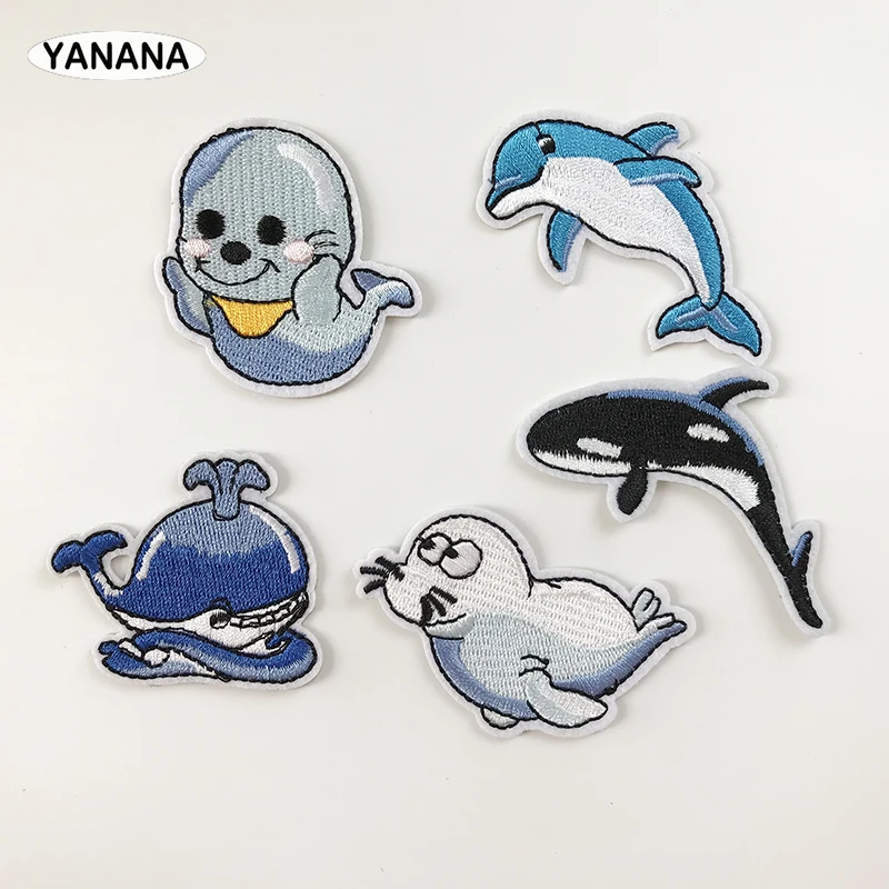 

Little sea lion Dolphins and whales Lovely marine animals Iron On Patch Embroidered Applique Sewing Clothes Stickers