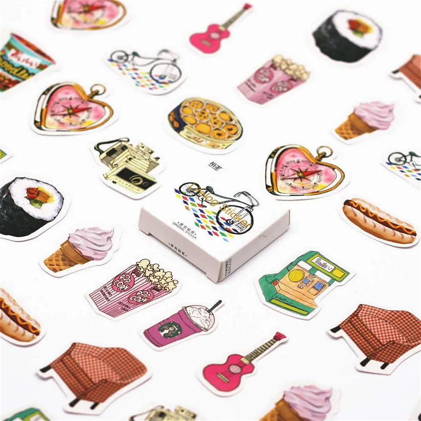 

LOLEDE New 45pcs/set Enjoyment Stationery Stickers Kawaii Diary Handmade Adhesive Paper Flake Sticker Scrapbooking Stationery