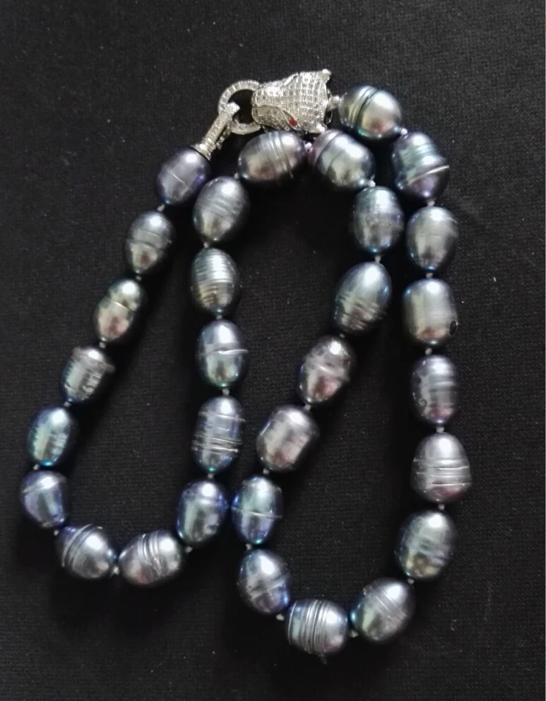 

Free shipping! fashion AAA 12-13mm Black Tahitian tibet silver clasp Cultured Pearl Necklace 18" PNS172