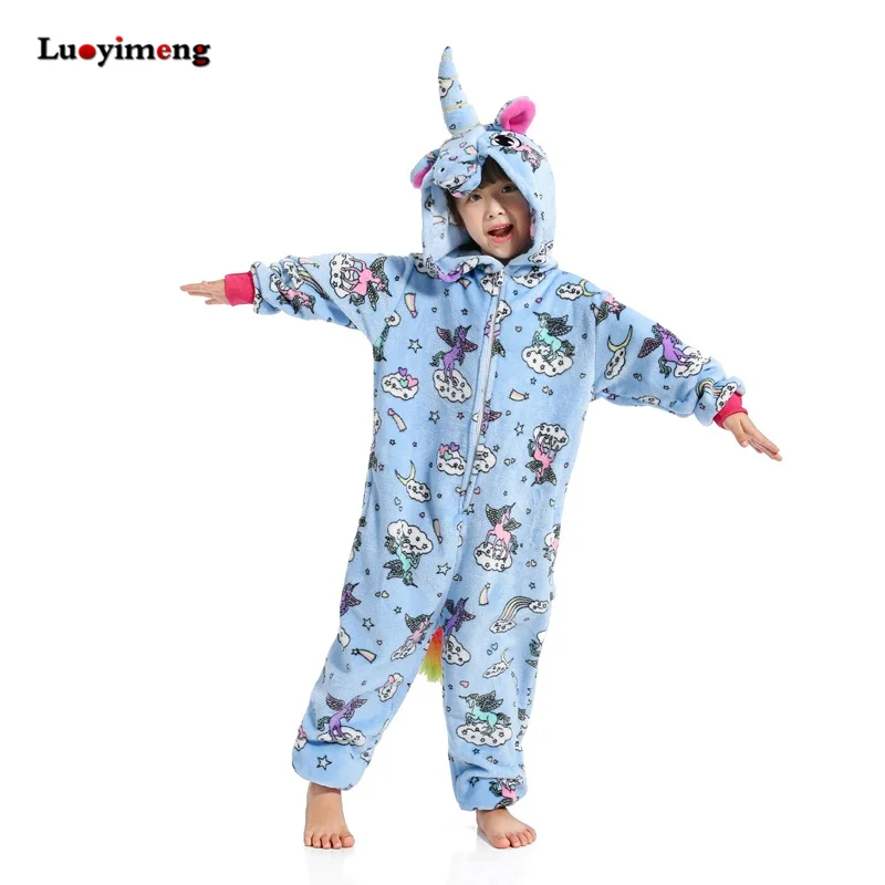 Пижамы кигуруми детские пижамы с единорогом и животными для мальчиков и девочек, детские пижамы с кигуруми «Единорог», зимняя одежда для сна, комбинезон - Цвет: blue Pegasus 2