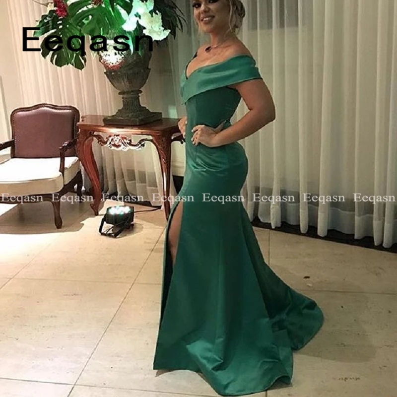 

Elegant Off the Shoulder Green Party Gown Sexy Long Mermaid Prom Dress High Slit Plus Size Prom Dresses 2019 vestidos gala