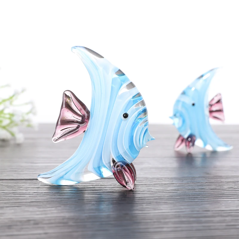 

H&D Handcrafted Glass Fish Miniature Figurine -Modern Art Glass Sea Animal Sculpture Decorative Paperweight Home Ornament Gift