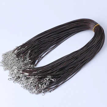 

50pc/lot Black Brown Leather Wax Rope Cord Necklace Chain DIY Accessories String Strap Rope Lobster Clasp Leather Jewelry Chains