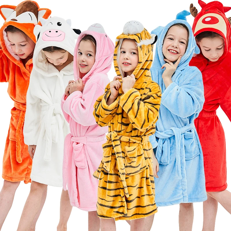 Детские халаты фланель мультфильм мальчики для девочек с единорогом пижамы животных с капюшоном Полотенца детское ночное белье детская одежда для сна