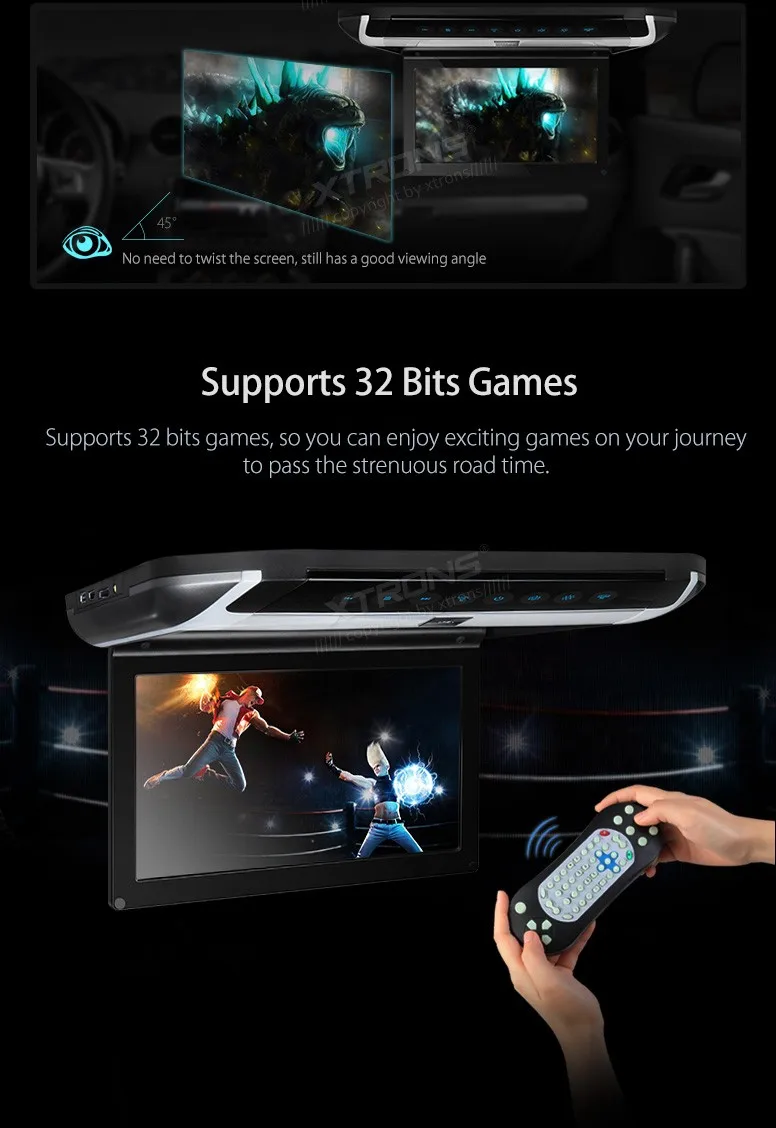 Top NEW 10" HD Digital TFT Monitor Touch Panel Car Roof DVD Player with HDMI & 2pcs IR headphones 9