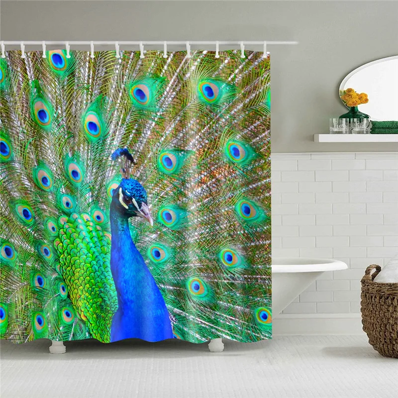 Polyester Fabric Shower Curtain Animals Peacock Painting Nordic Pattern Print Bathroom Decorative Shower Bath Curtains - Цвет: C0339