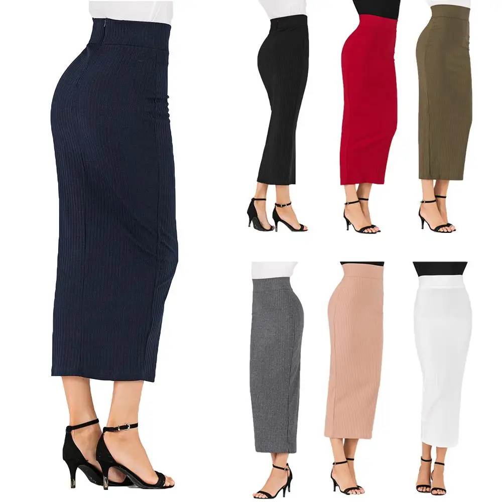 7 Colors High Waist Ladies Skirt Pencil Bodycon Slim Stretch Long Maxi Dress Muslim Sheath Islamic Bottoms Knit Skirts New | Тематическая