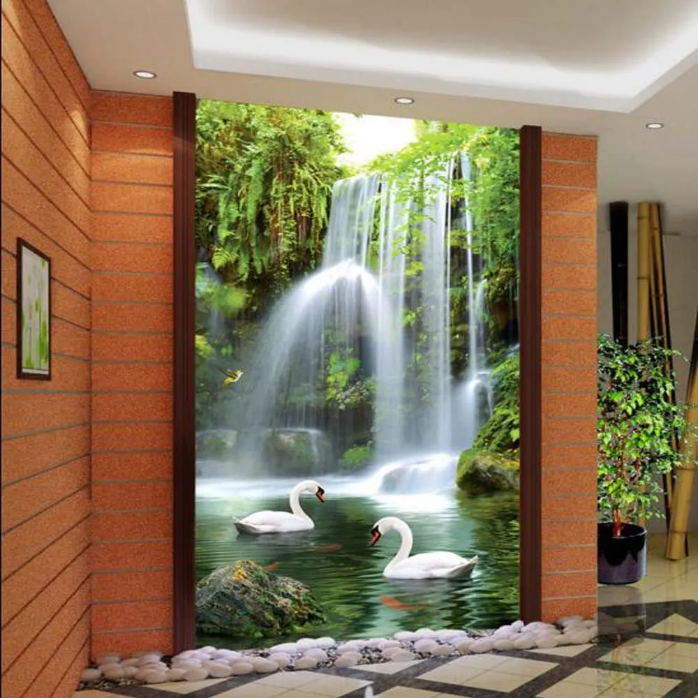 3D Entrance Waterfall Photo Wallpaper Mural Wallpapers for Living Room