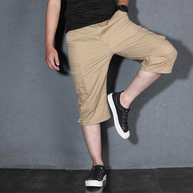  Men's Summer Cargo Short Pants 3/4 Length Straight Loose Baggy Short Boardshort Male Clothing Hip Hop Short Plus Size S-5XL