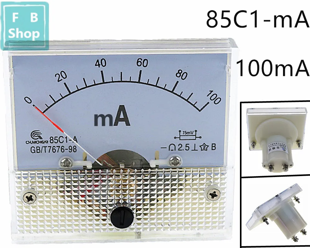 1 шт. 85C1-mA 100mA DC стрелочный Амперметр 85C1 серии аналоговая AMP метр 64*56 мм Размер |