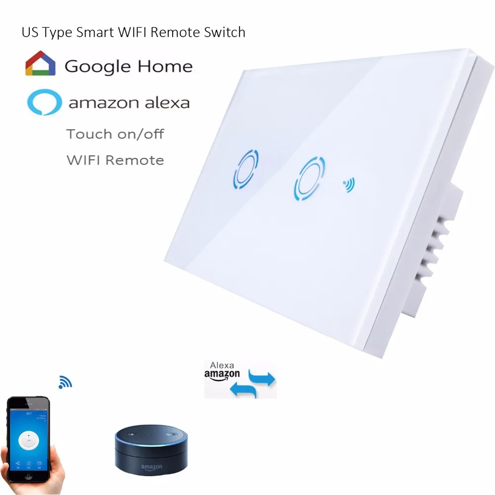 US Type 1 2 3 gang wall light app switch,touch control panel,wifi remote control via smart phone,work with Alexa/ Google Home jinvoo app us type smart wifi switch 2 gang 1 way touch panel wireless remote wifi light switch works with alexa google home