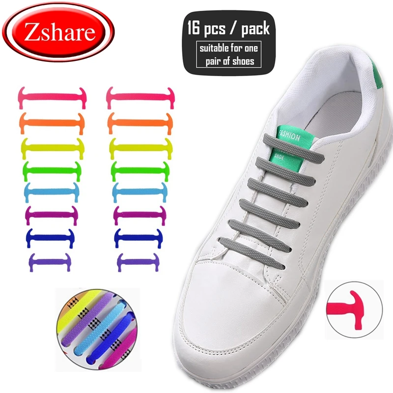 Silicone Shoelaces Unisex Elastic Shoe laces No Tie High Quality Lazy laces Outdoor Safety Sneakers Rubber Shoelace 16 Pcs