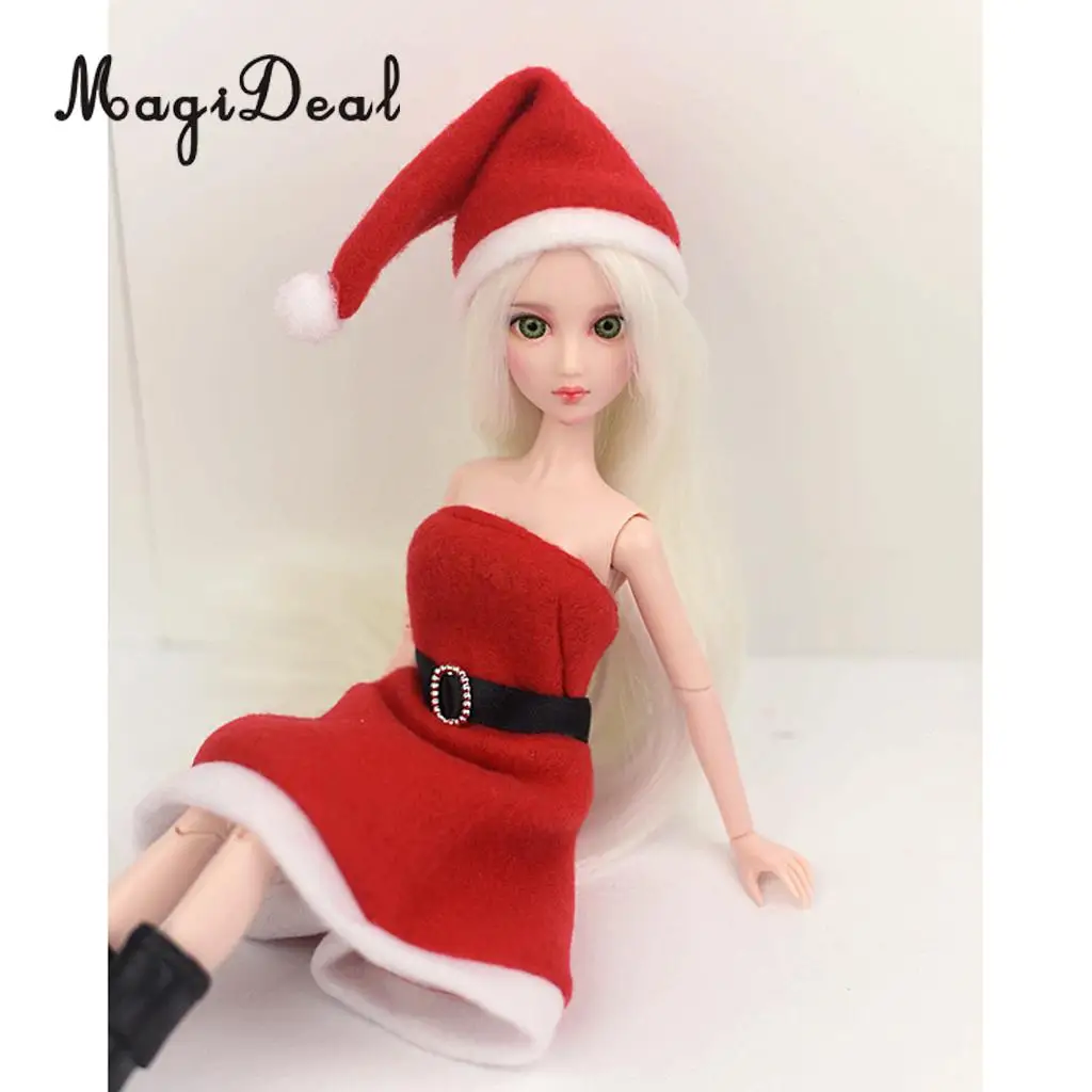 Lovely Christmas Costume Garment For Barbie for Azone for Licca Doll Off Shoulder Dress Jacket Hat Party Outfit