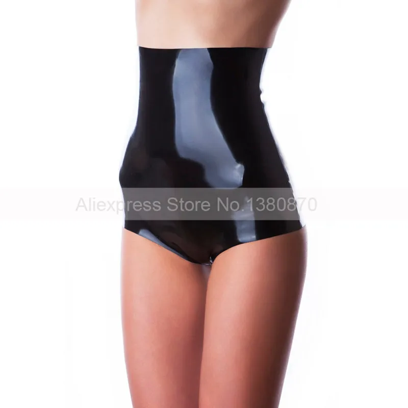 

High Waist Black Rubber Latex Girl Shorts Female Panties S-LPW031