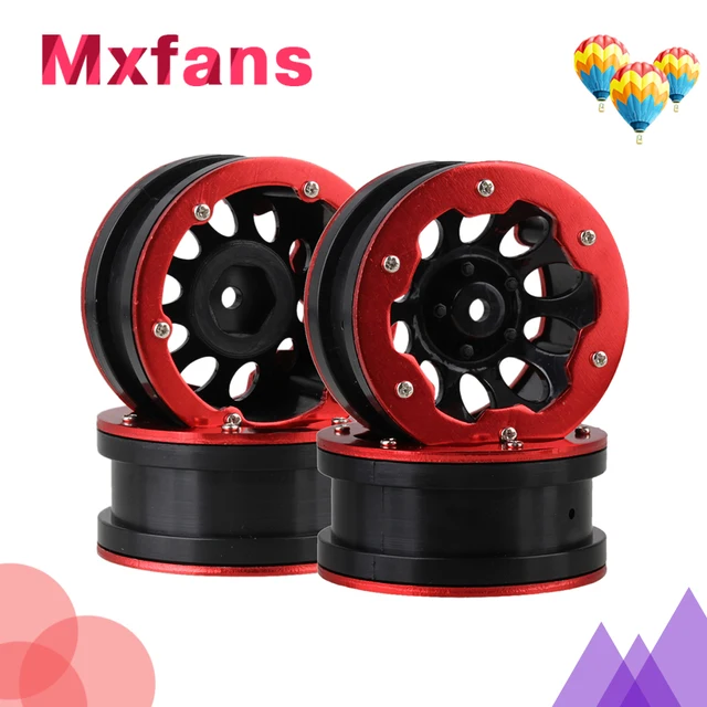 Best Offers Mxfans 4pcs RC 1:10 Rock Crawler Car Black Plastic Wheel Rim & Red Aluminium Beadlock