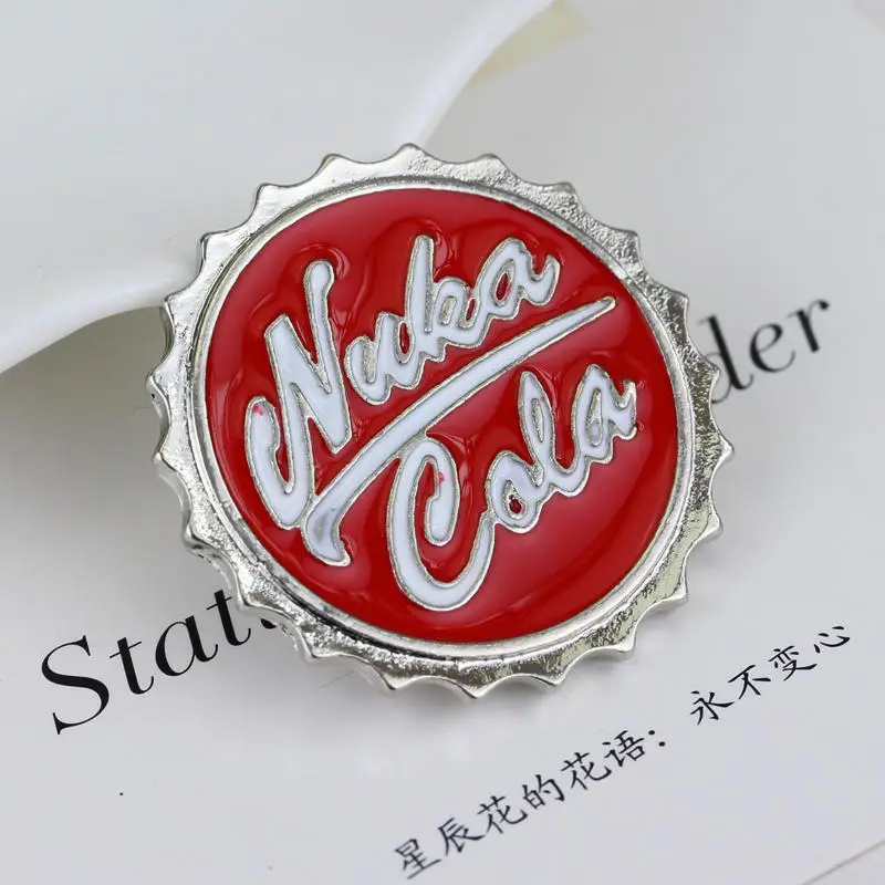Hot Game Series Nuka Cola Pins Brooches High Quality Cute Simple Style Alloy Badge Newest Red Enamel Brooch For Men Women Fashion Jewelry