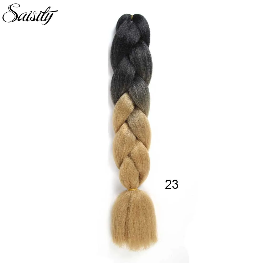 Saisity плетение волос огромные косички волосы удлиняющие синтетические Омбрэ шиньон 100 г/упак. 24 дюйма черный - Цвет: Жук
